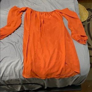 Burnt orange off the shoulder dress